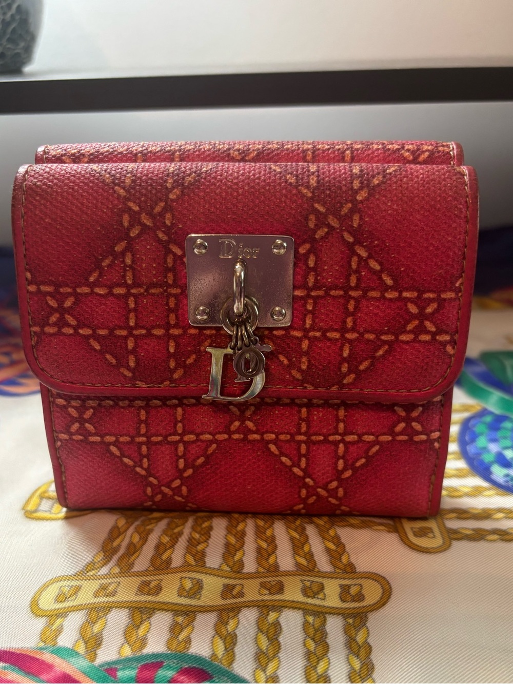 AUTHENTIC Christian Dior Lady Dior Charm Wallet - Pink Cannage Stitching EUC